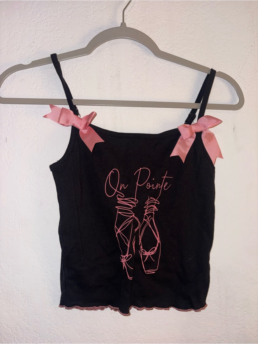 Black Sleep Cami with Pink Ballet Graphic and Bow Straps
